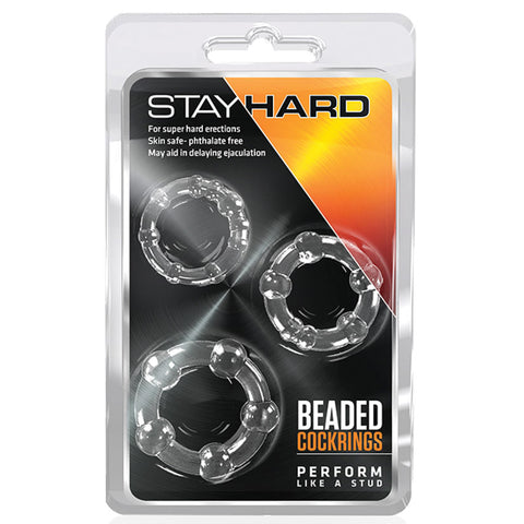 Stay Hard Beaded Cockrings-Clear 3Pk